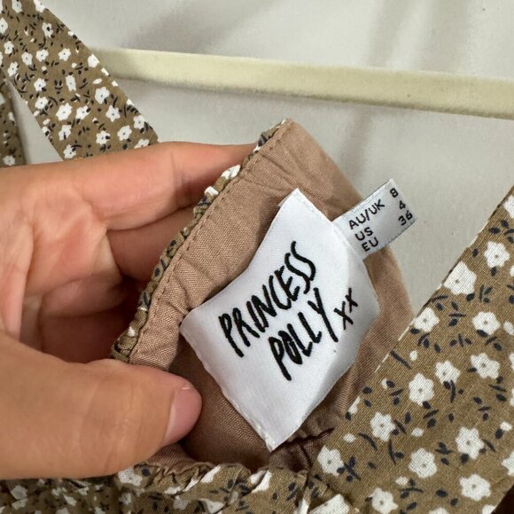 🦋 PRINCESS POLLY Freya Mini Dress Sand Floral Size 4 Beige - Picture 5 of 5